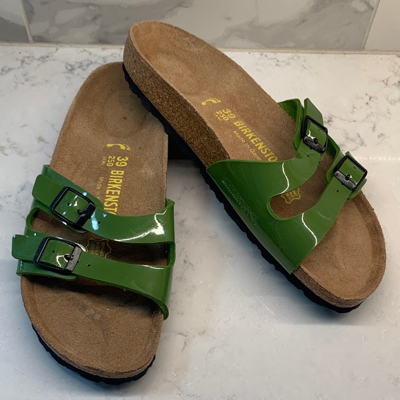 Birkenstock Shoes - Birkenstock Ibiza Glossy Patent Leather Green Sandals Size 39 8.5 Look New